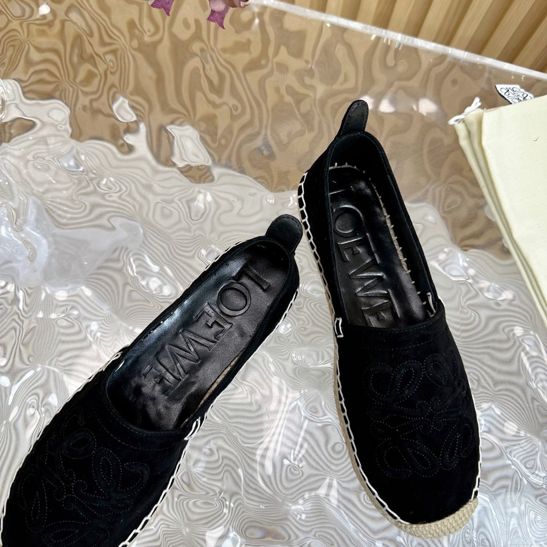 Loew Anagram Espadrille Black Suede Black Calfskin - 35