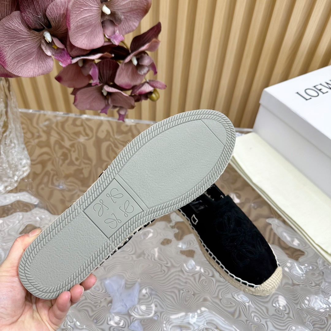 Loew Anagram Espadrille Black Suede Black Calfskin - 35