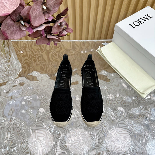 Loew Anagram Espadrille Black Suede Black Calfskin - 35