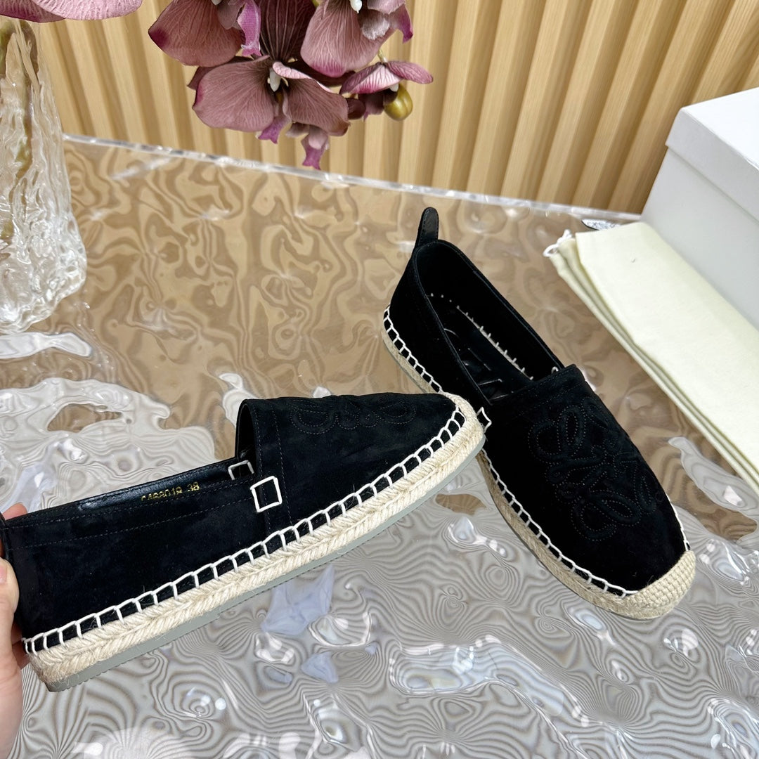 Loew Anagram Espadrille Black Suede Black Calfskin - 35