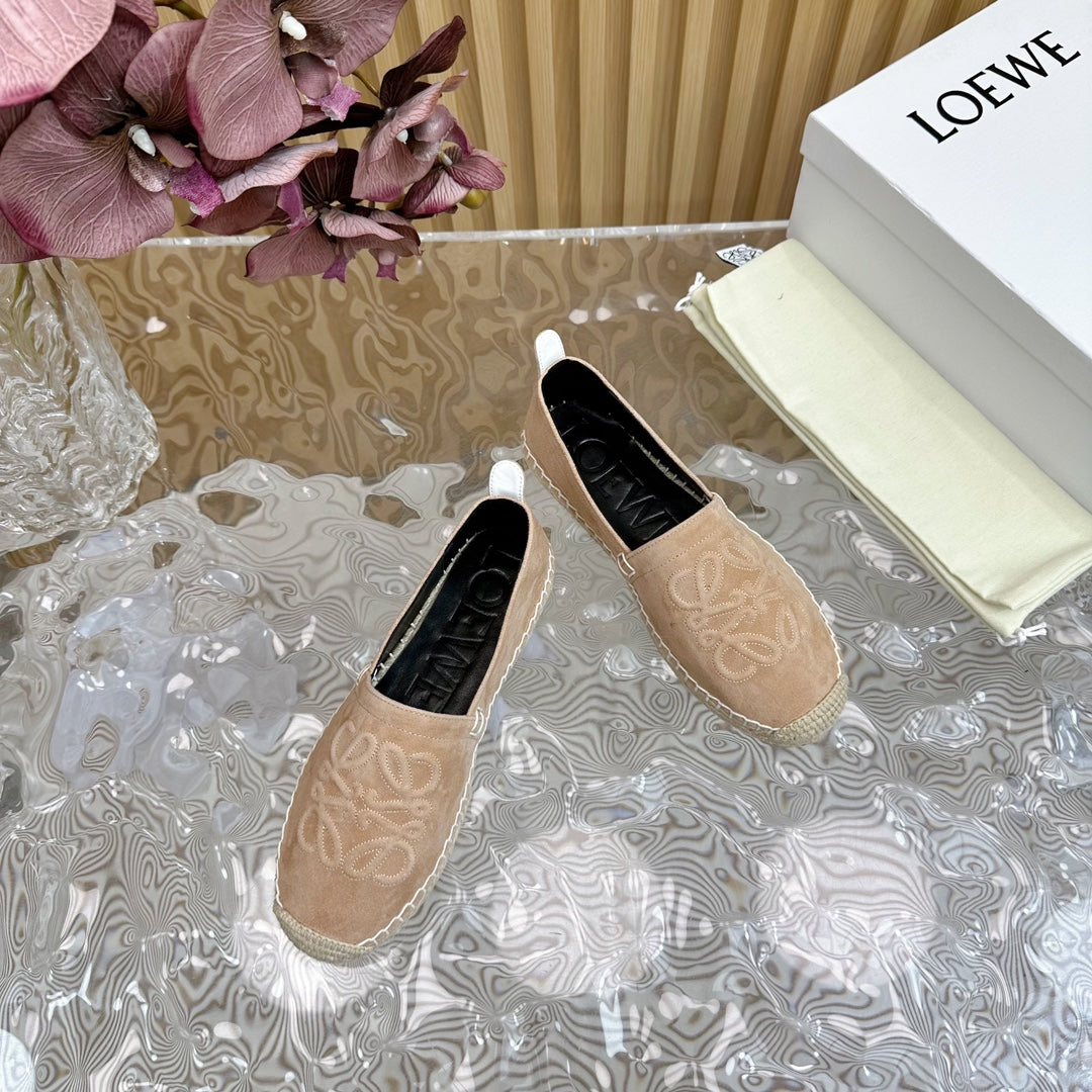 Loew Anagram Espadrille Light Brown Suede Black Calfskin - 35