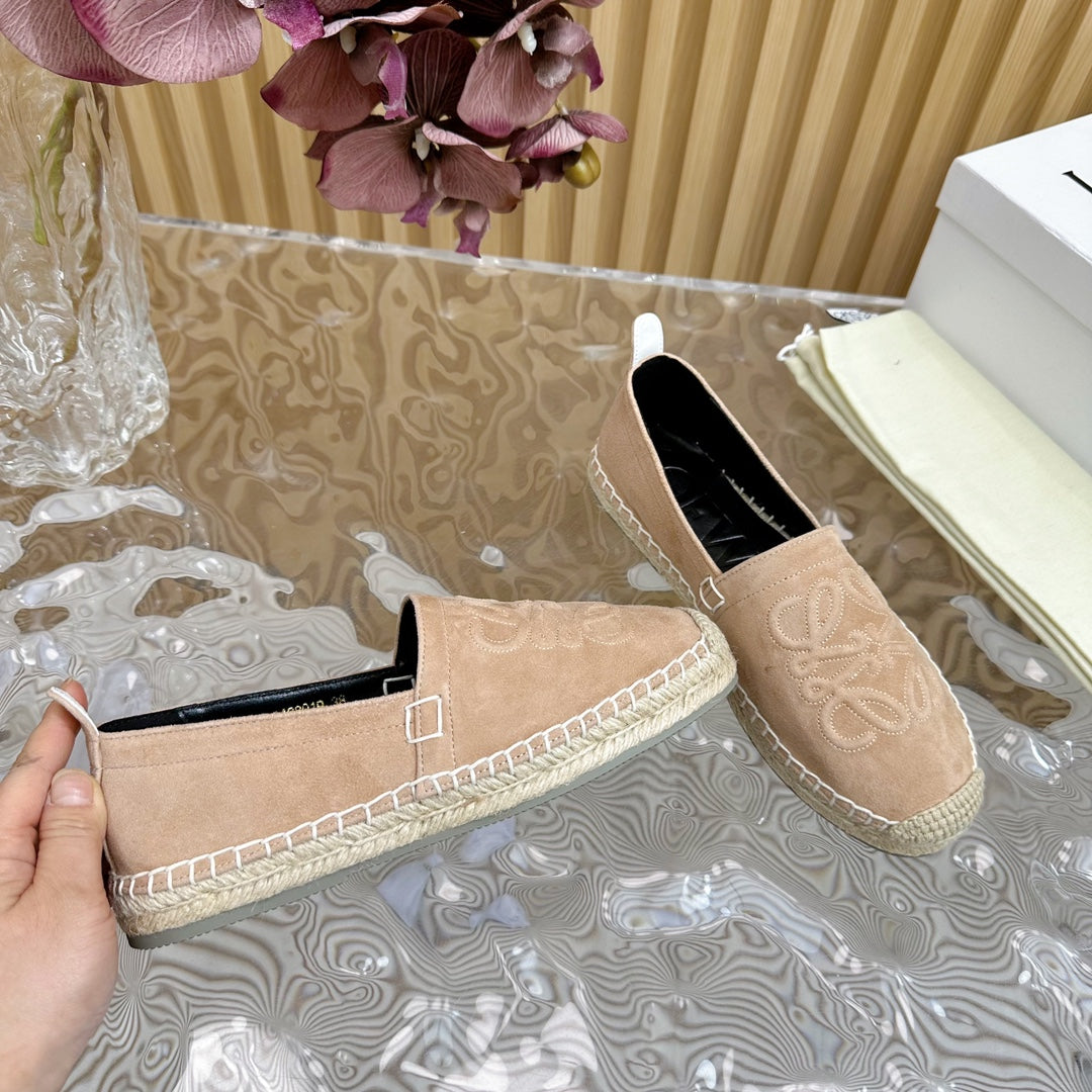 Loew Anagram Espadrille Light Brown Suede Black Calfskin - 35