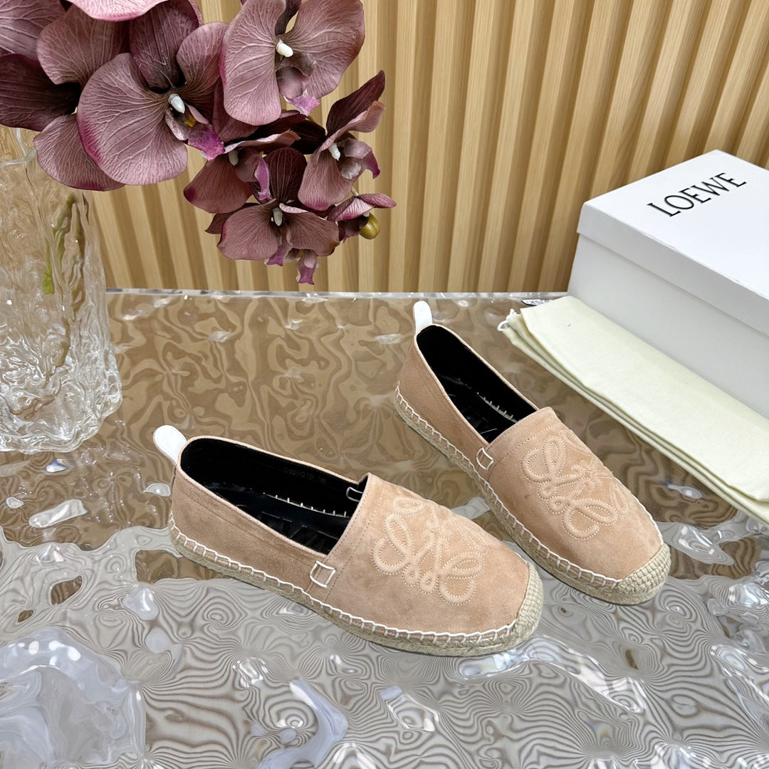 Loew Anagram Espadrille Light Brown Suede Black Calfskin - 35