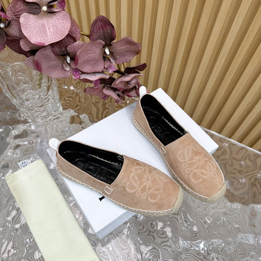 Loew Anagram Espadrille Light Brown Suede Black Calfskin - 35