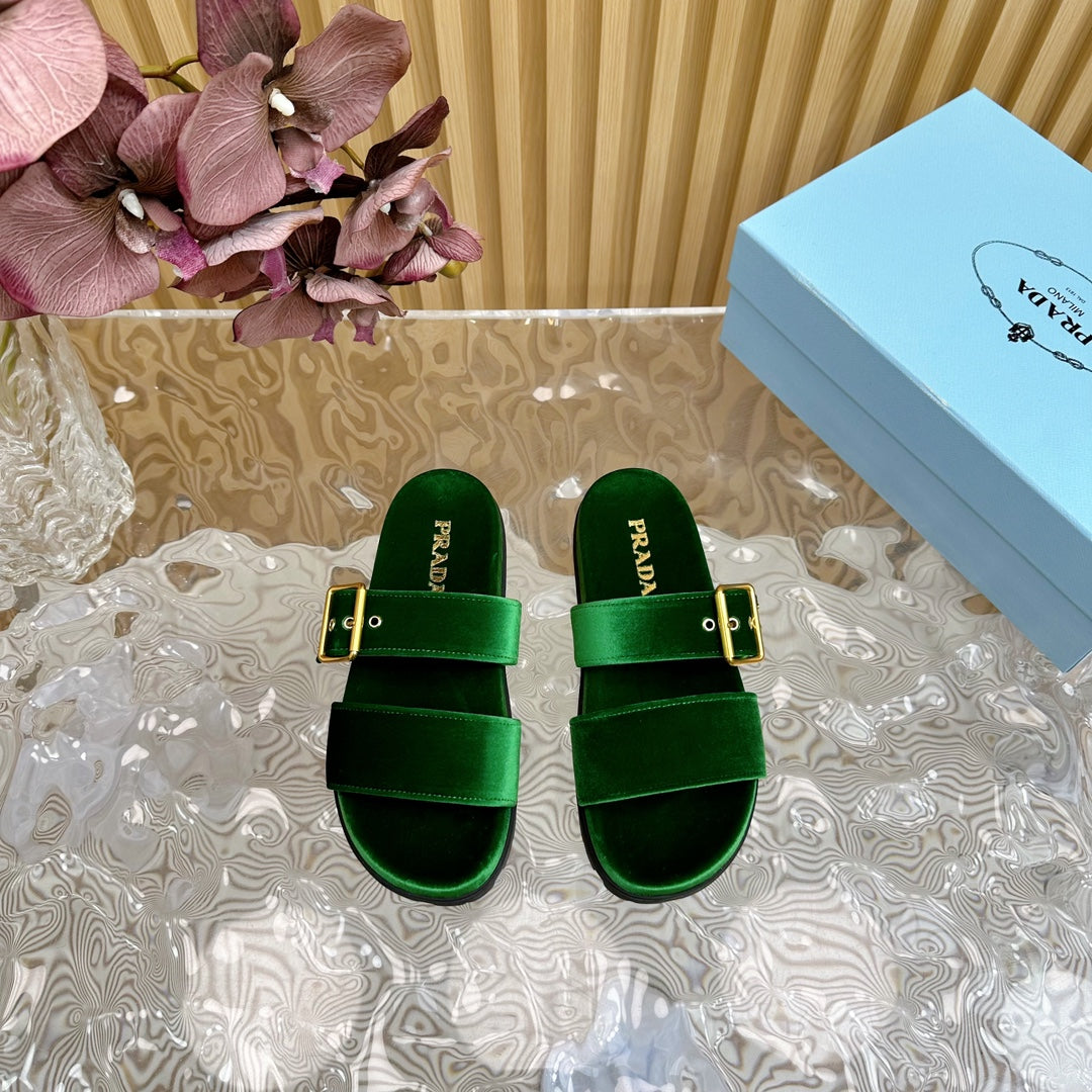 PRA SLIDES SANDALS DARK GREEN VELVET - 35