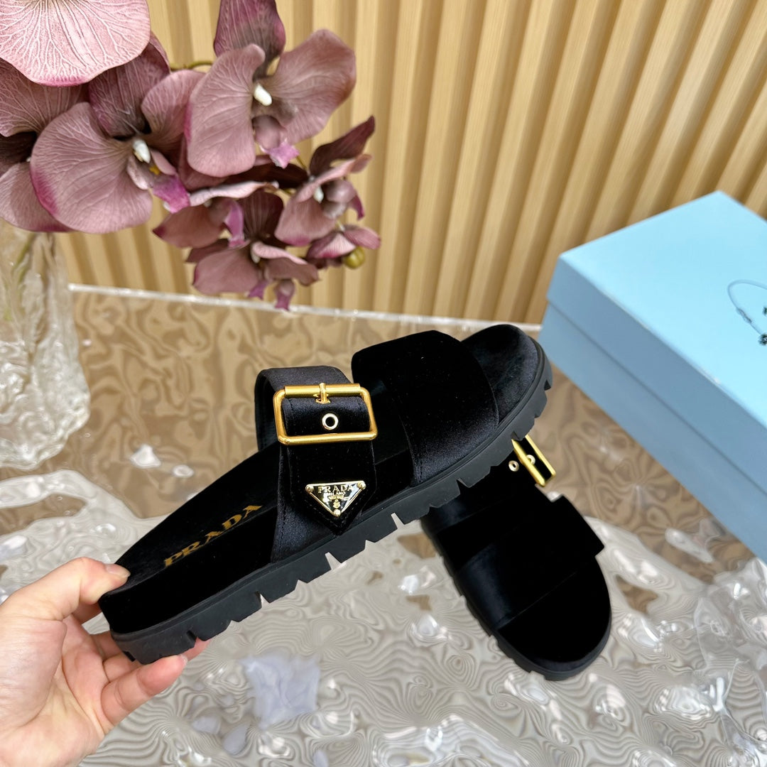 PRA SLIDES SANDALS BLACK VELVET - 35