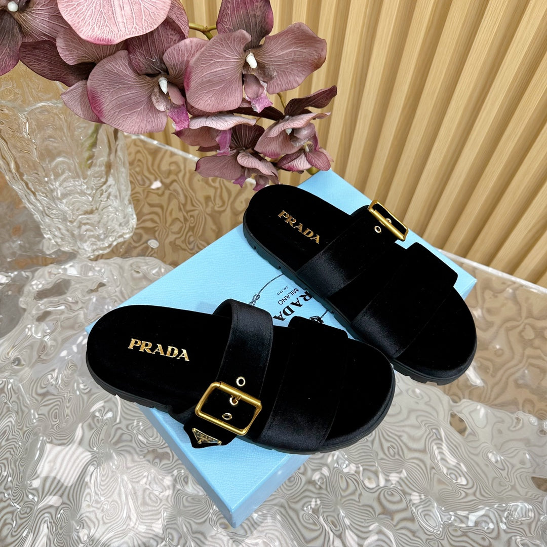 PRA SLIDES SANDALS BLACK VELVET - 35