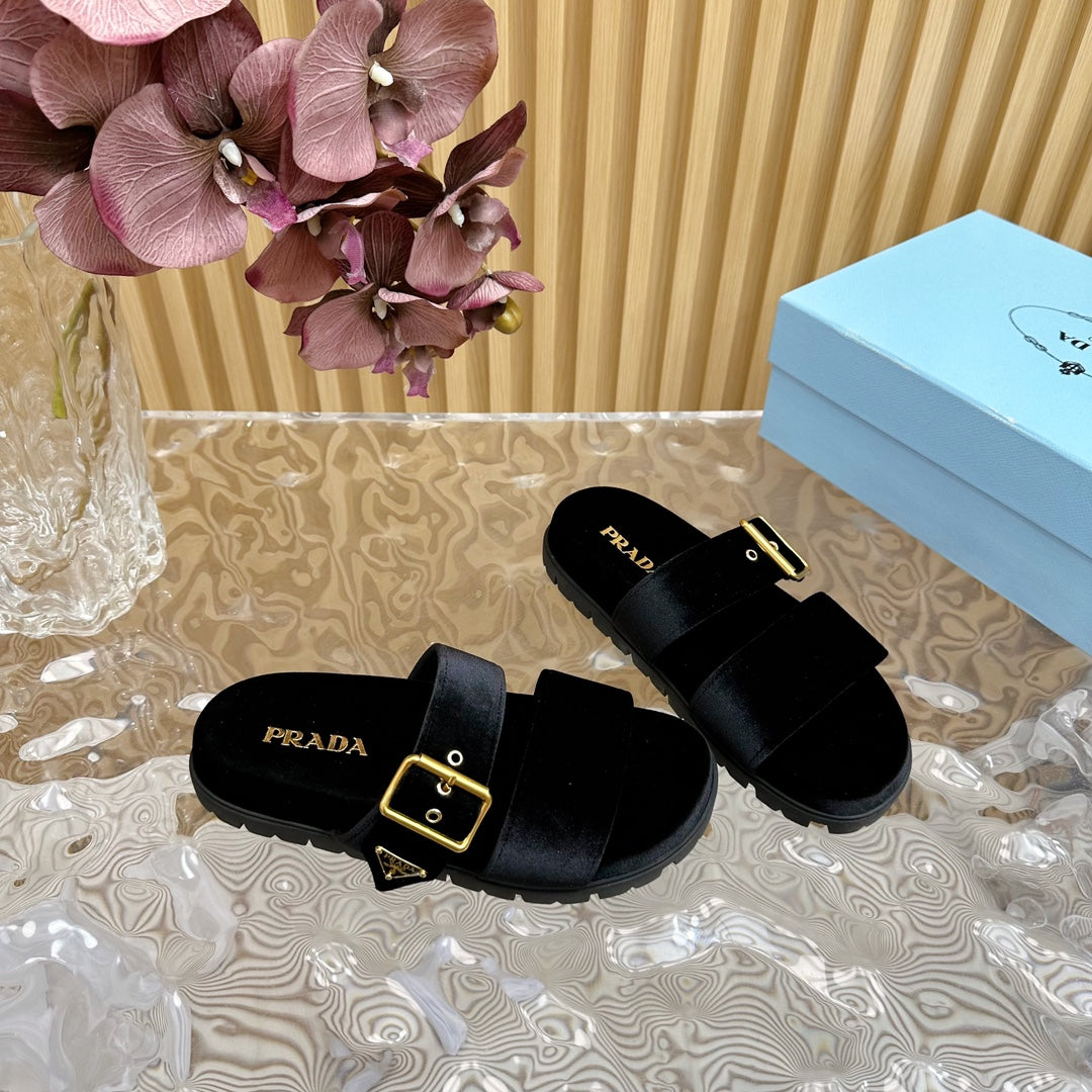 PRA SLIDES SANDALS BLACK VELVET - 35