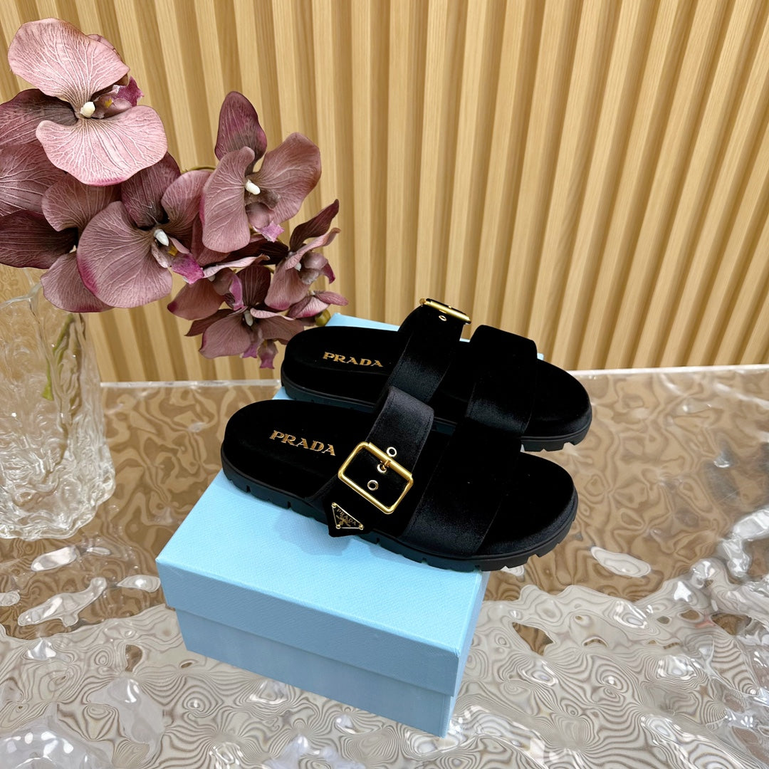 PRA SLIDES SANDALS BLACK VELVET - 35