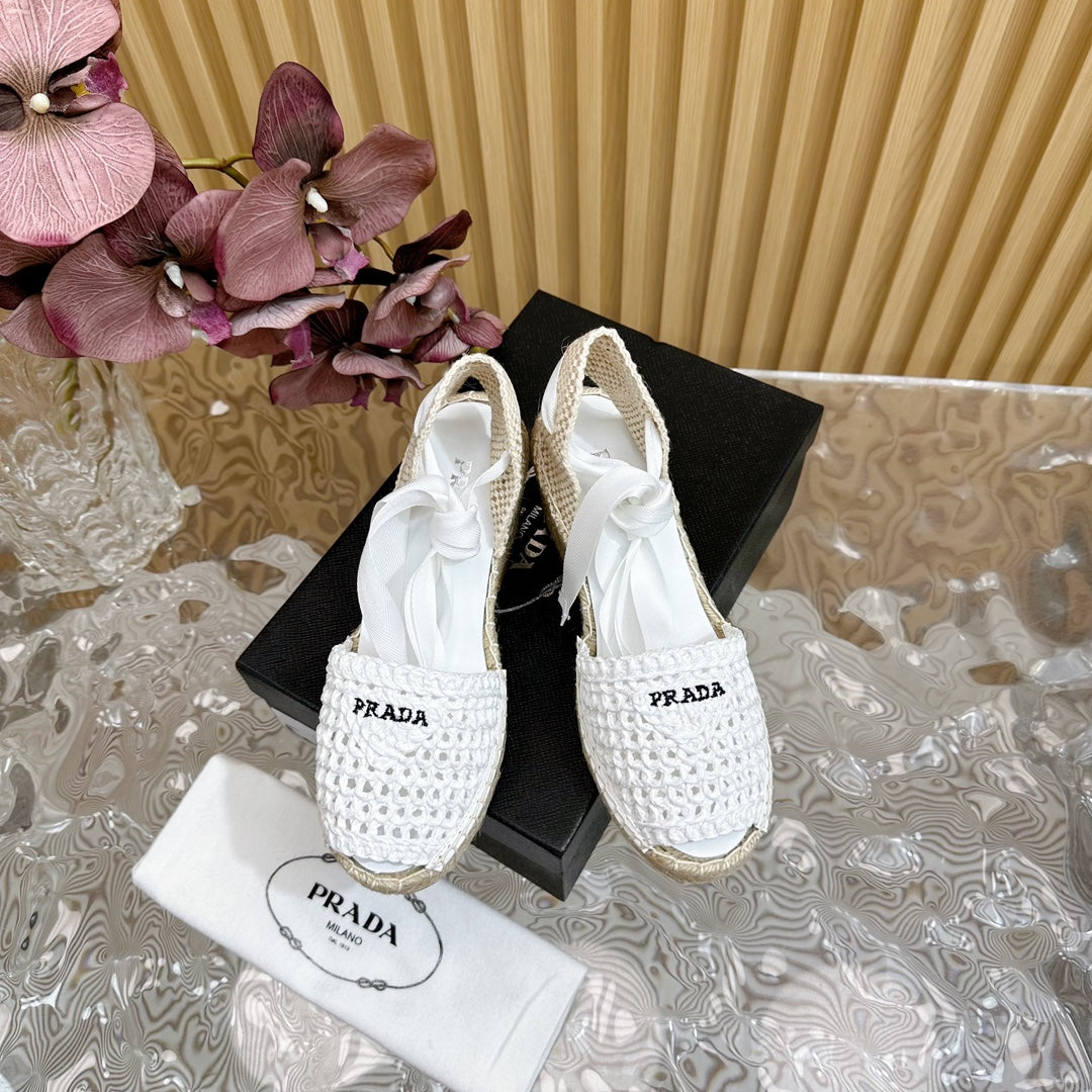 PRA ESPADRILLE WEDGE SANDALS WHITE RAFFIA - 35