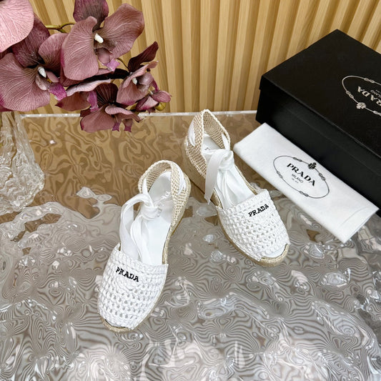PRA ESPADRILLE WEDGE SANDALS WHITE RAFFIA - 35