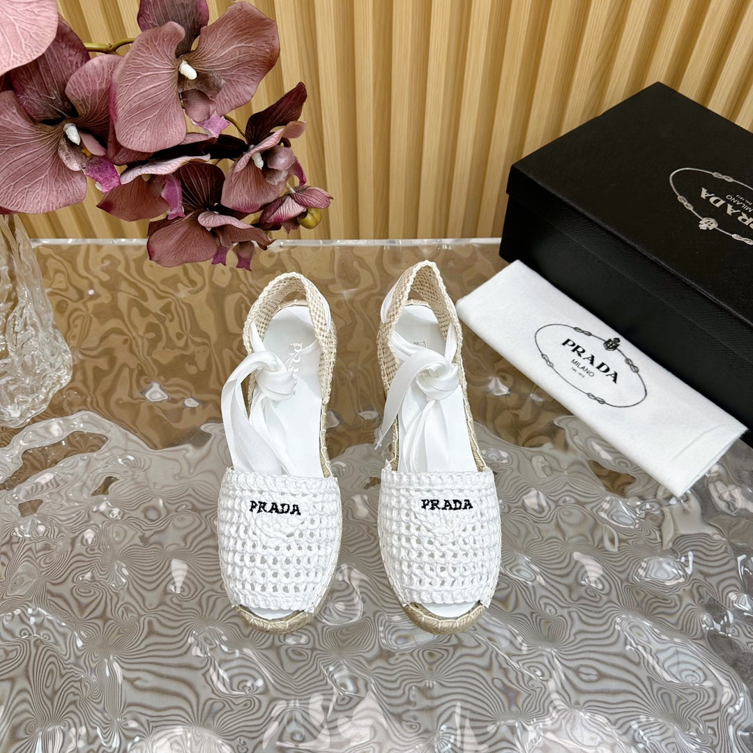 PRA ESPADRILLE WEDGE SANDALS WHITE RAFFIA - 35