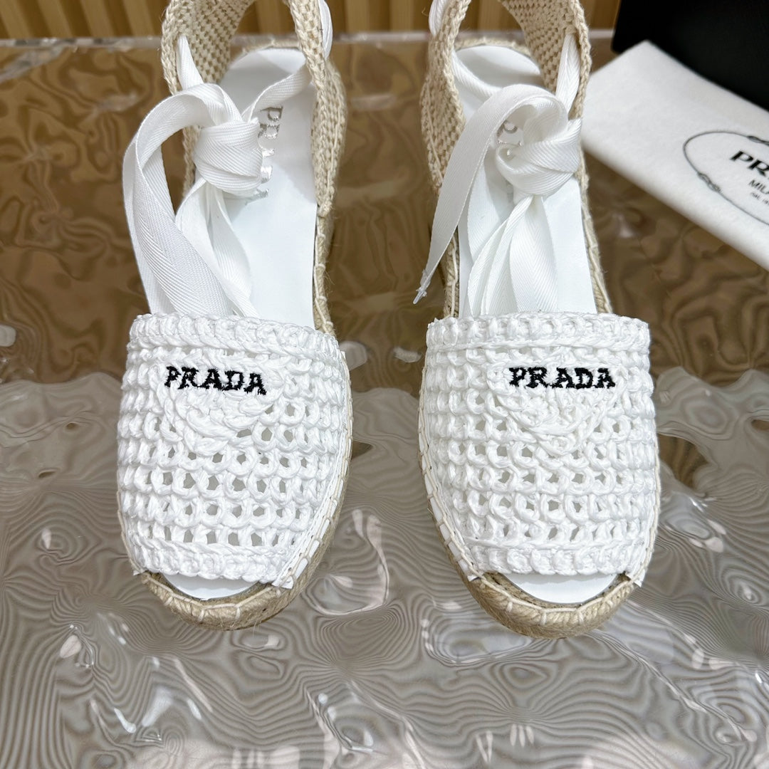 PRA ESPADRILLE WEDGE SANDALS WHITE RAFFIA - 35
