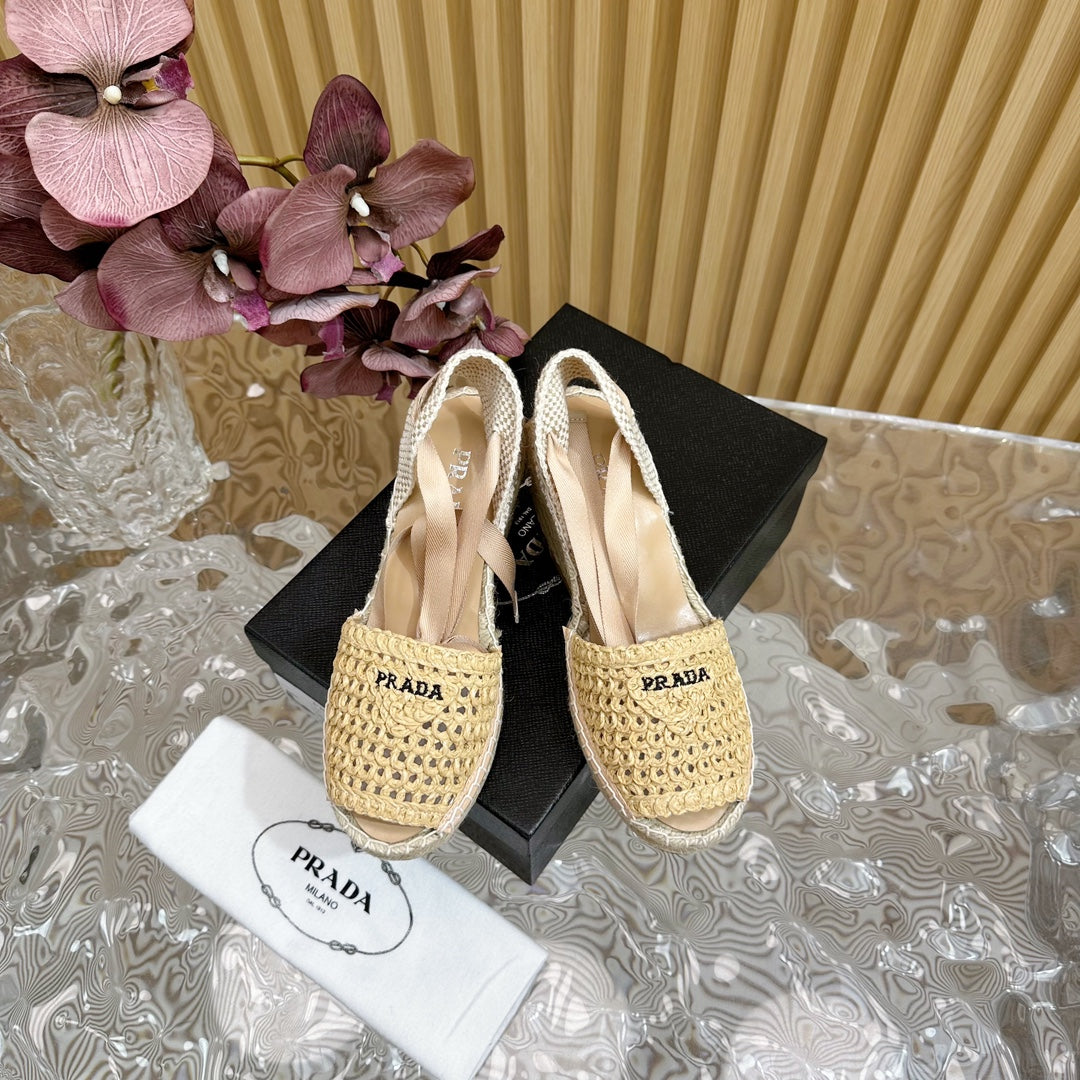 PRA ESPADRILLE WEDGE SANDALS BEIGE RAFFIA - 35