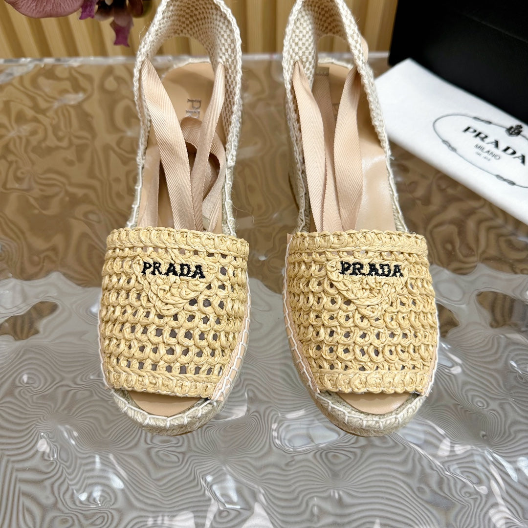 PRA ESPADRILLE WEDGE SANDALS BEIGE RAFFIA - 35
