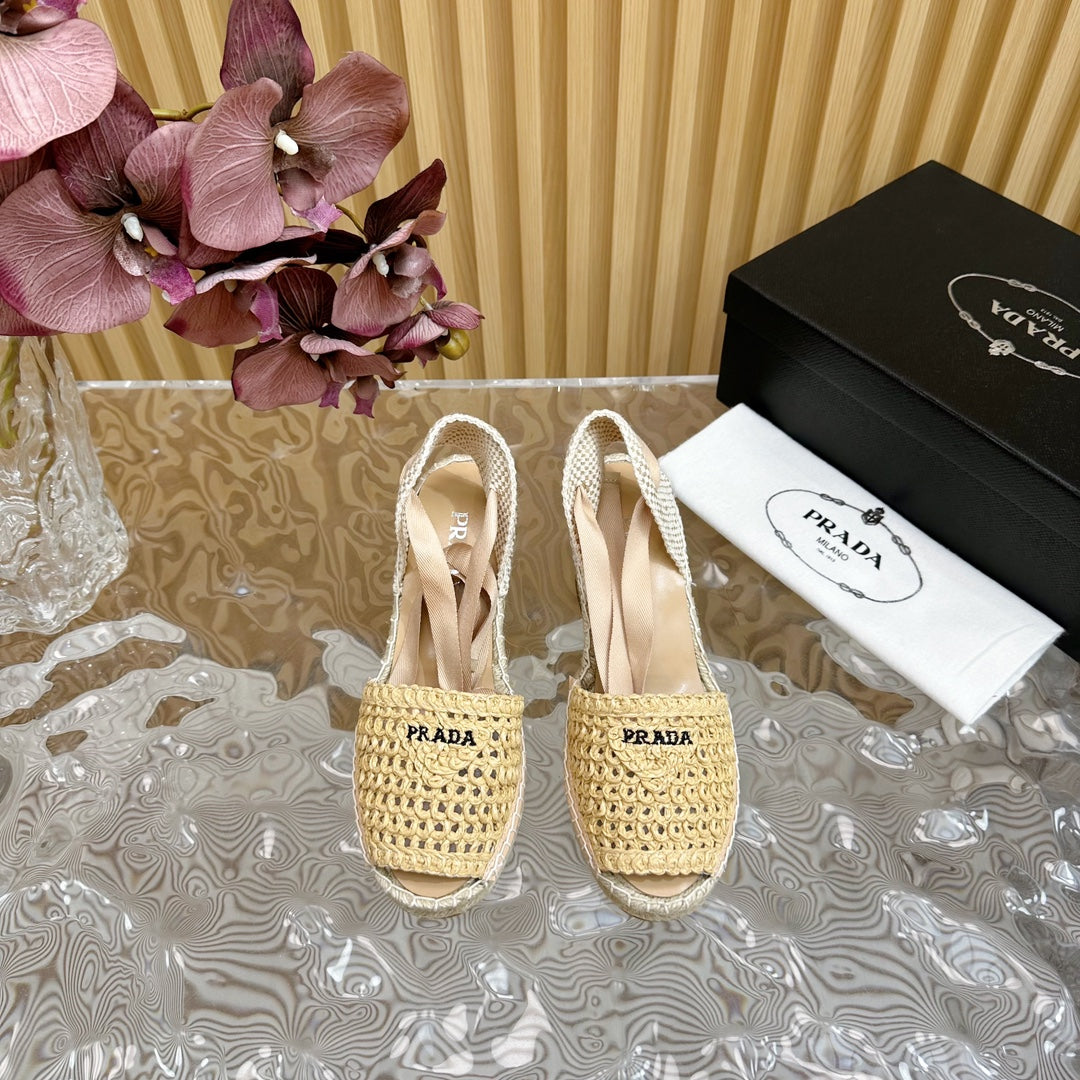 PRA ESPADRILLE WEDGE SANDALS BEIGE RAFFIA - 35