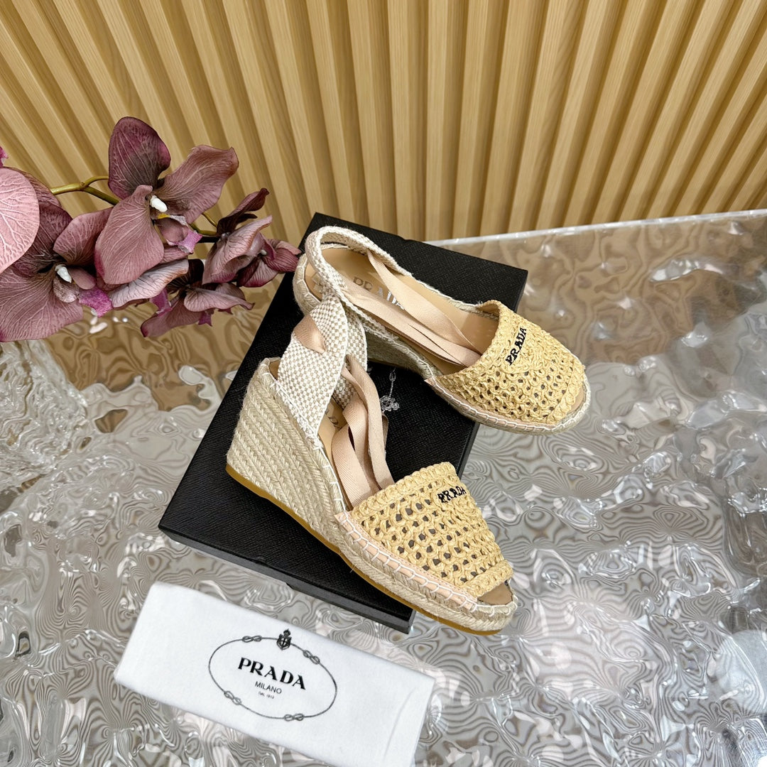 PRA ESPADRILLE WEDGE SANDALS BEIGE RAFFIA - 35