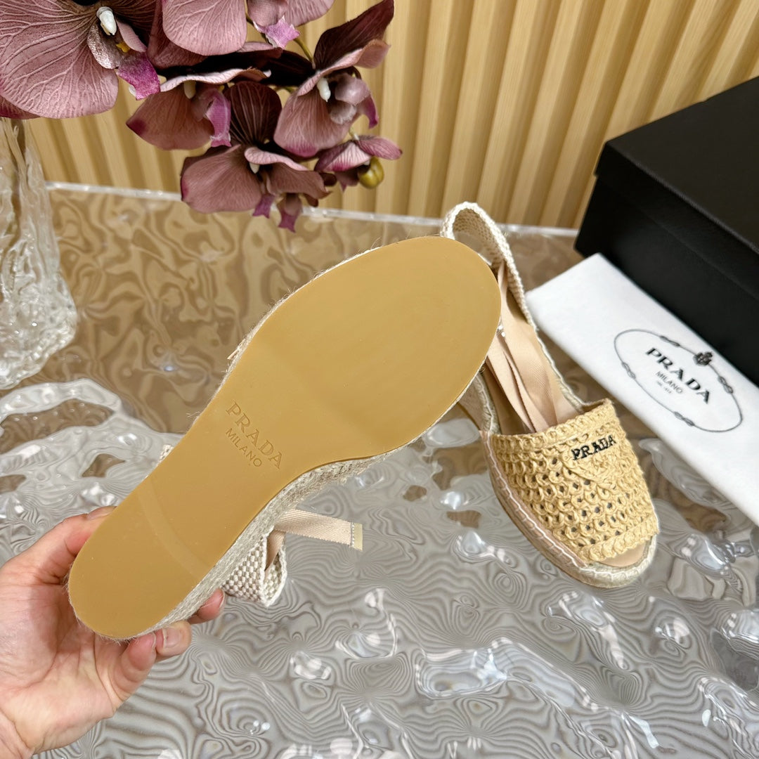 PRA ESPADRILLE WEDGE SANDALS BEIGE RAFFIA - 35