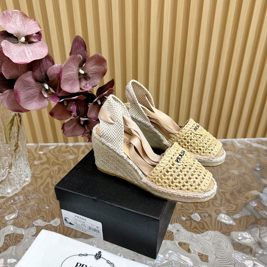 PRA ESPADRILLE WEDGE SANDALS BEIGE RAFFIA - 35