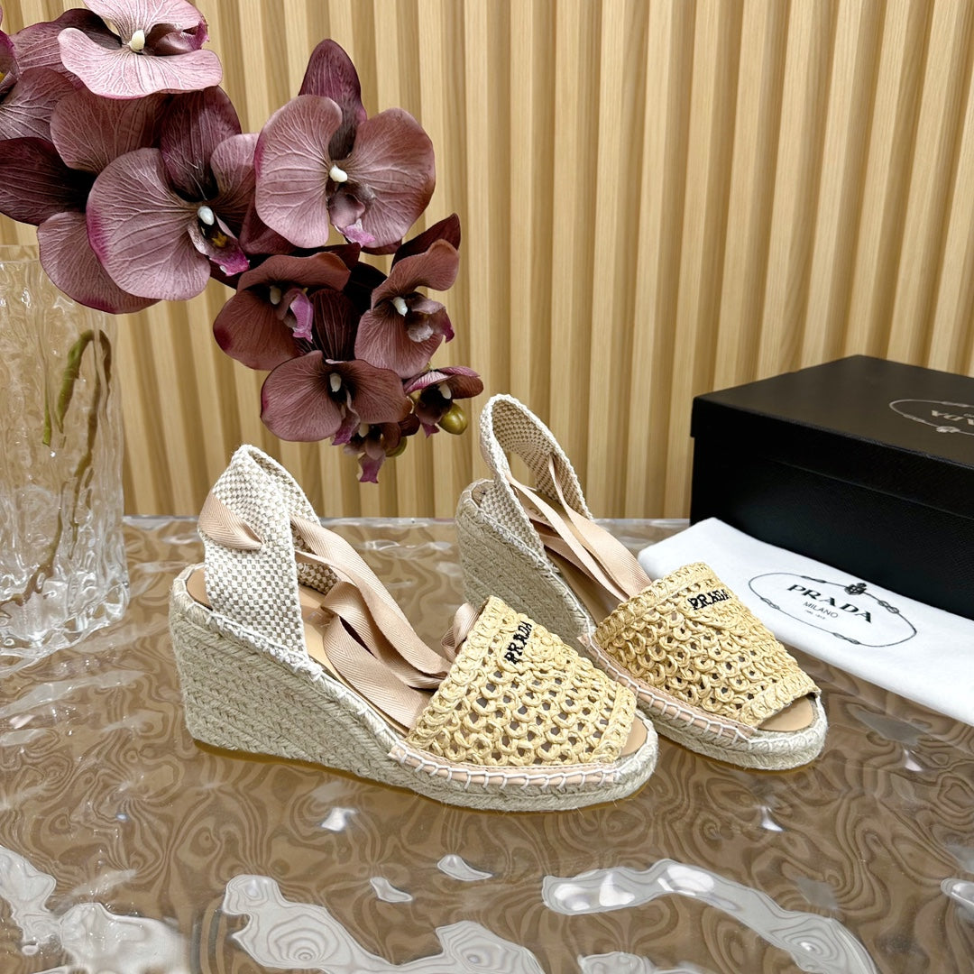 PRA ESPADRILLE WEDGE SANDALS BEIGE RAFFIA - 35