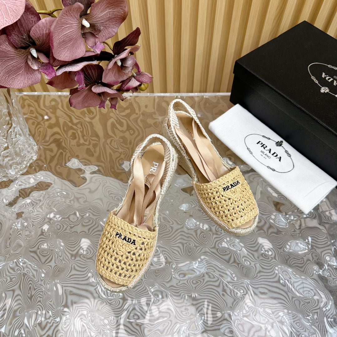 PRA ESPADRILLE WEDGE SANDALS BEIGE RAFFIA - 35