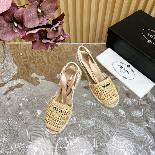 PRA ESPADRILLE WEDGE SANDALS BEIGE RAFFIA - 35