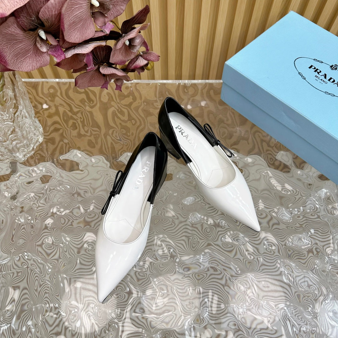 PRA BRUSHED PUMPS WHITE AND BLACK CALFSKIN - 35