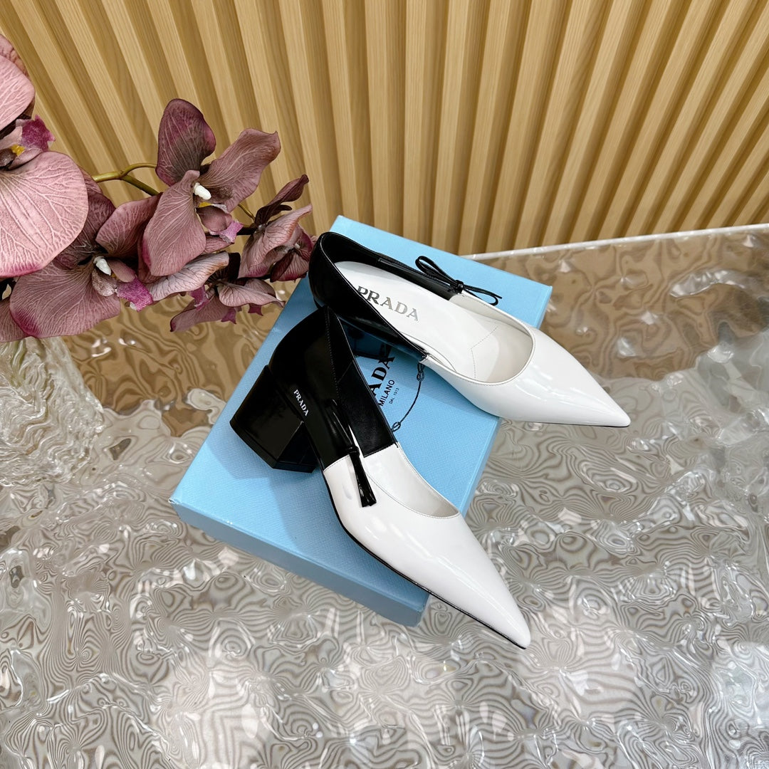 PRA BRUSHED PUMPS WHITE AND BLACK CALFSKIN - 35