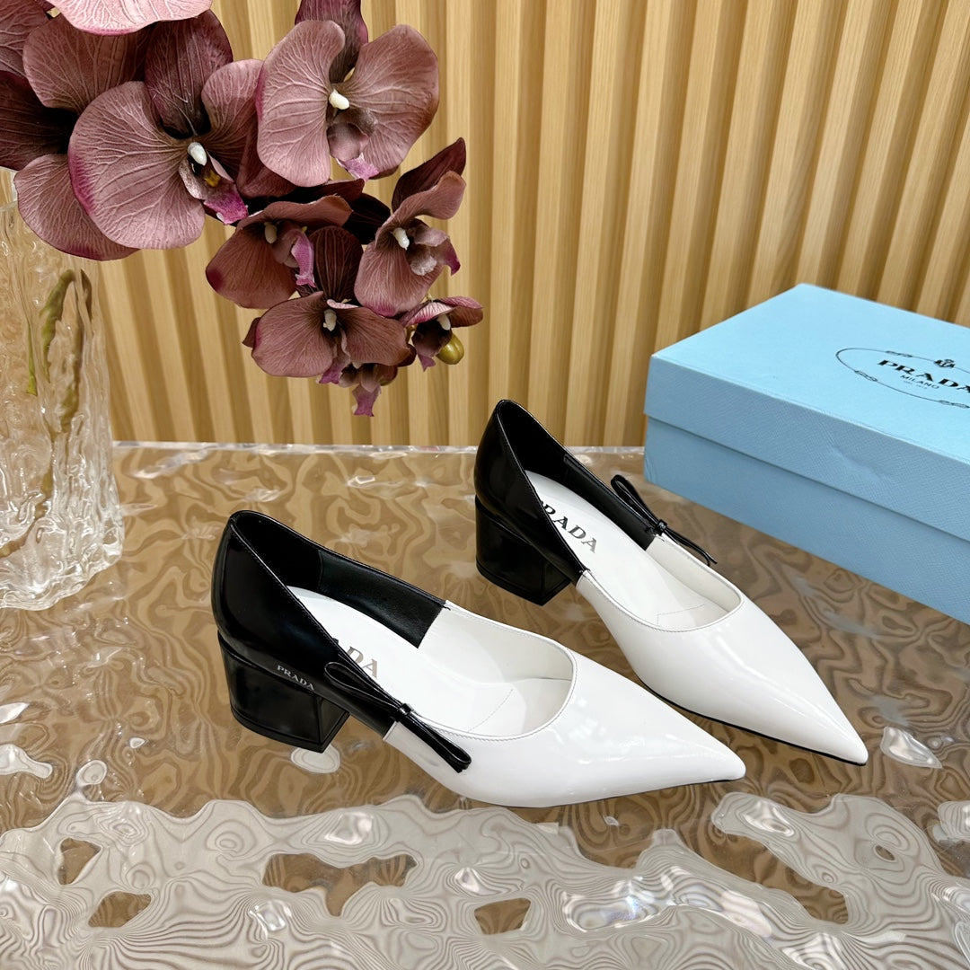 PRA BRUSHED PUMPS WHITE AND BLACK CALFSKIN - 35