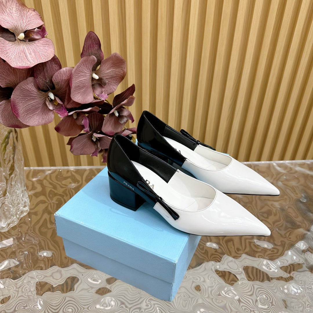 PRA BRUSHED PUMPS WHITE AND BLACK CALFSKIN - 35