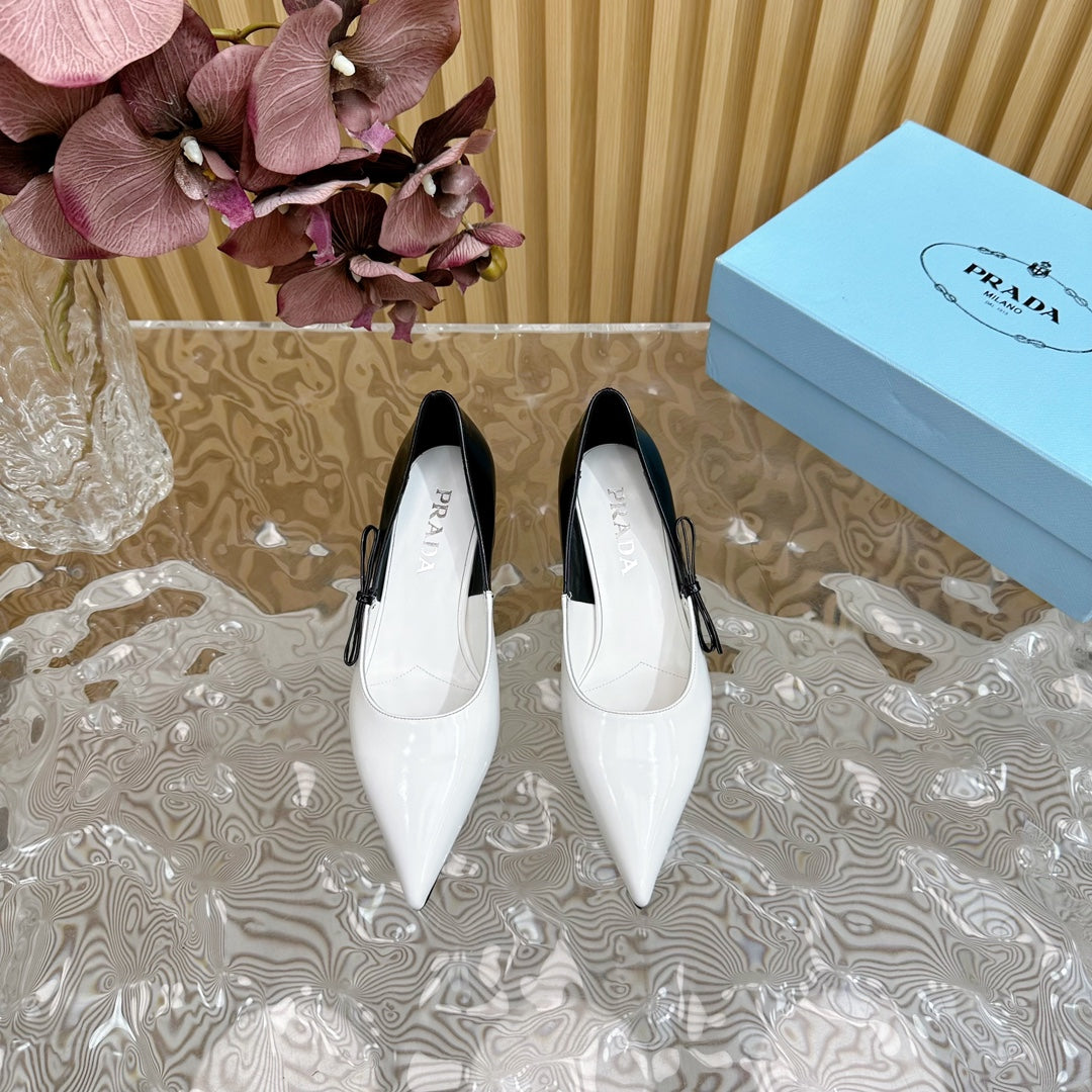 PRA BRUSHED PUMPS WHITE AND BLACK CALFSKIN - 35