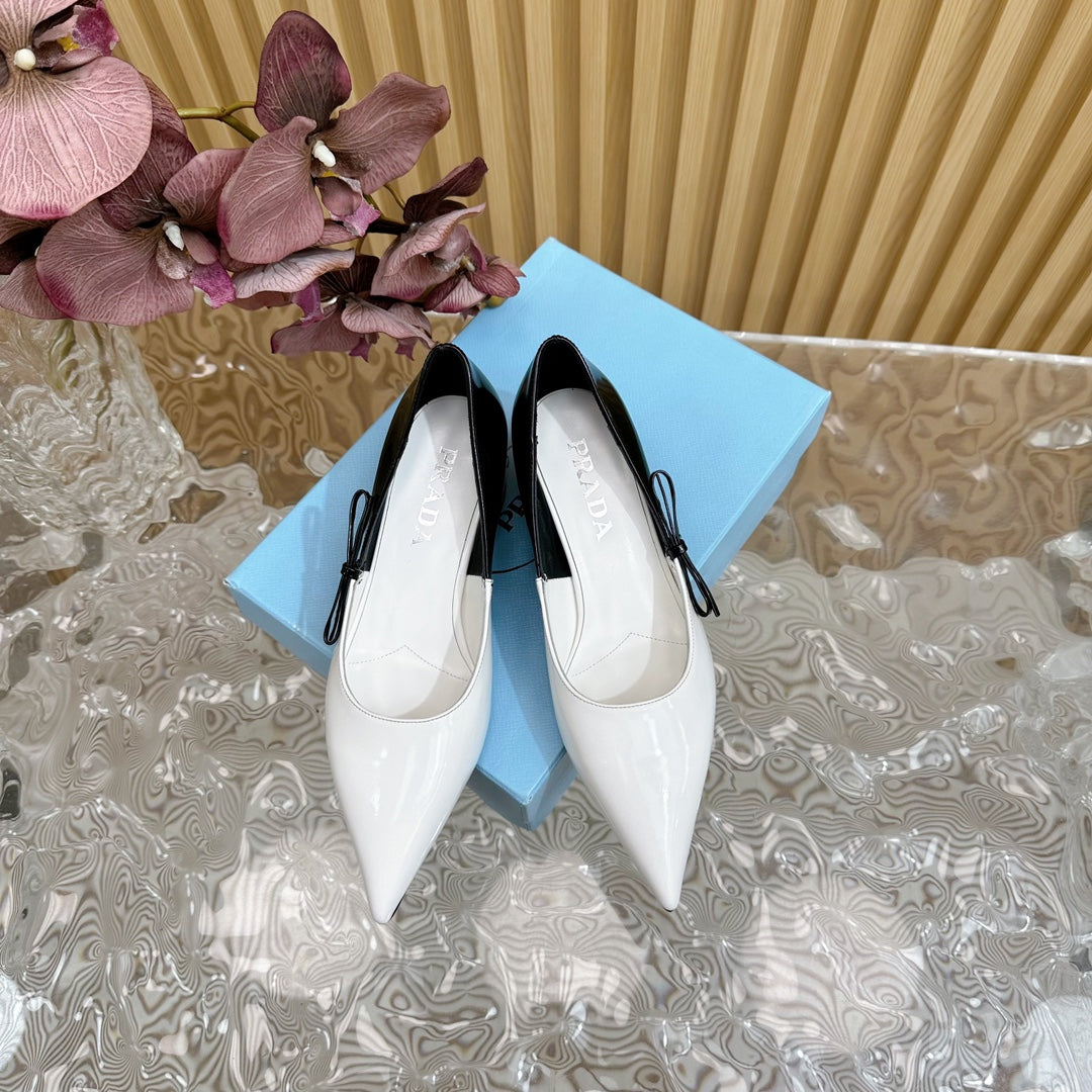 PRA BRUSHED PUMPS WHITE AND BLACK CALFSKIN - 35