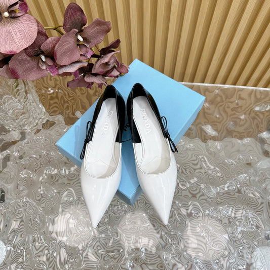 PRA BRUSHED PUMPS WHITE AND BLACK CALFSKIN - 35
