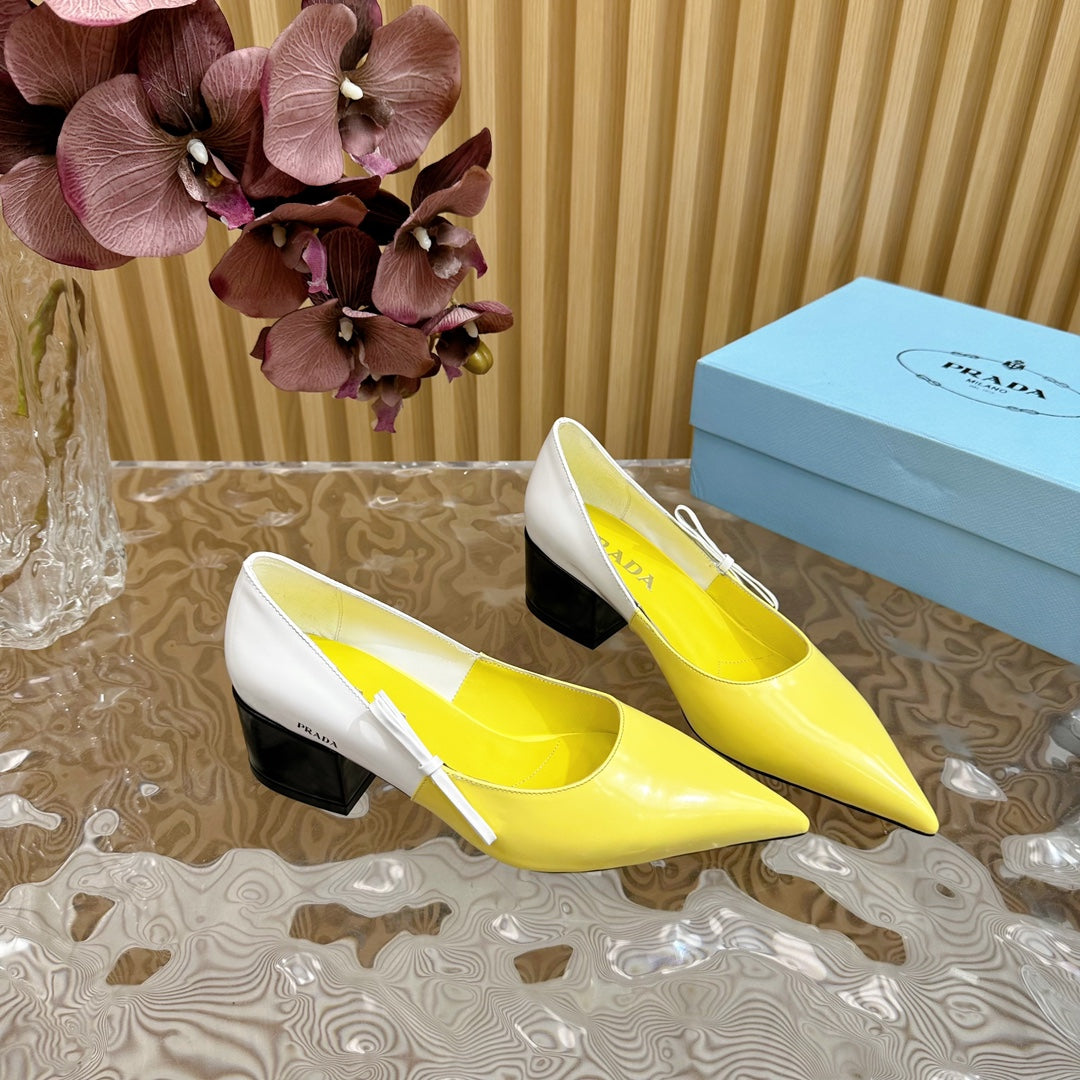 PRA BRUSHED PUMPS LEMON AND WHITE CALFSKIN - 35