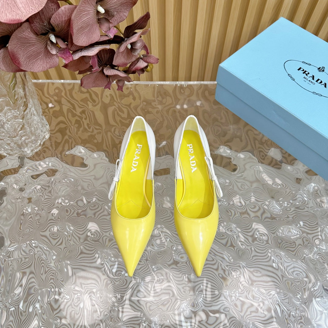PRA BRUSHED PUMPS LEMON AND WHITE CALFSKIN - 35