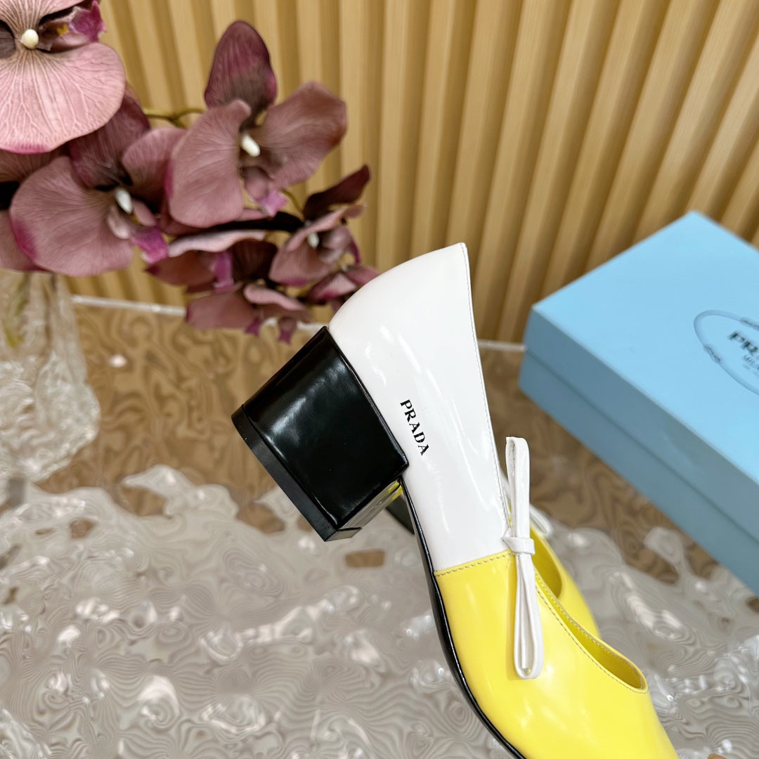 PRA BRUSHED PUMPS LEMON AND WHITE CALFSKIN - 35