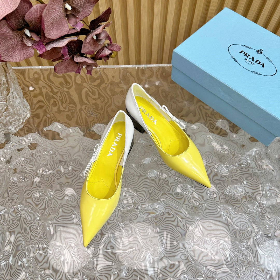 PRA BRUSHED PUMPS LEMON AND WHITE CALFSKIN - 35