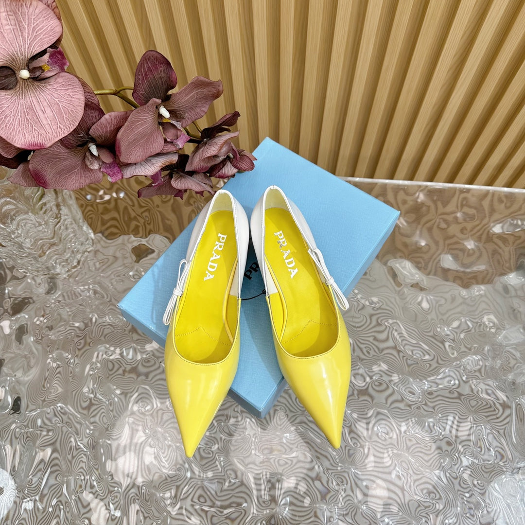 PRA BRUSHED PUMPS LEMON AND WHITE CALFSKIN - 35