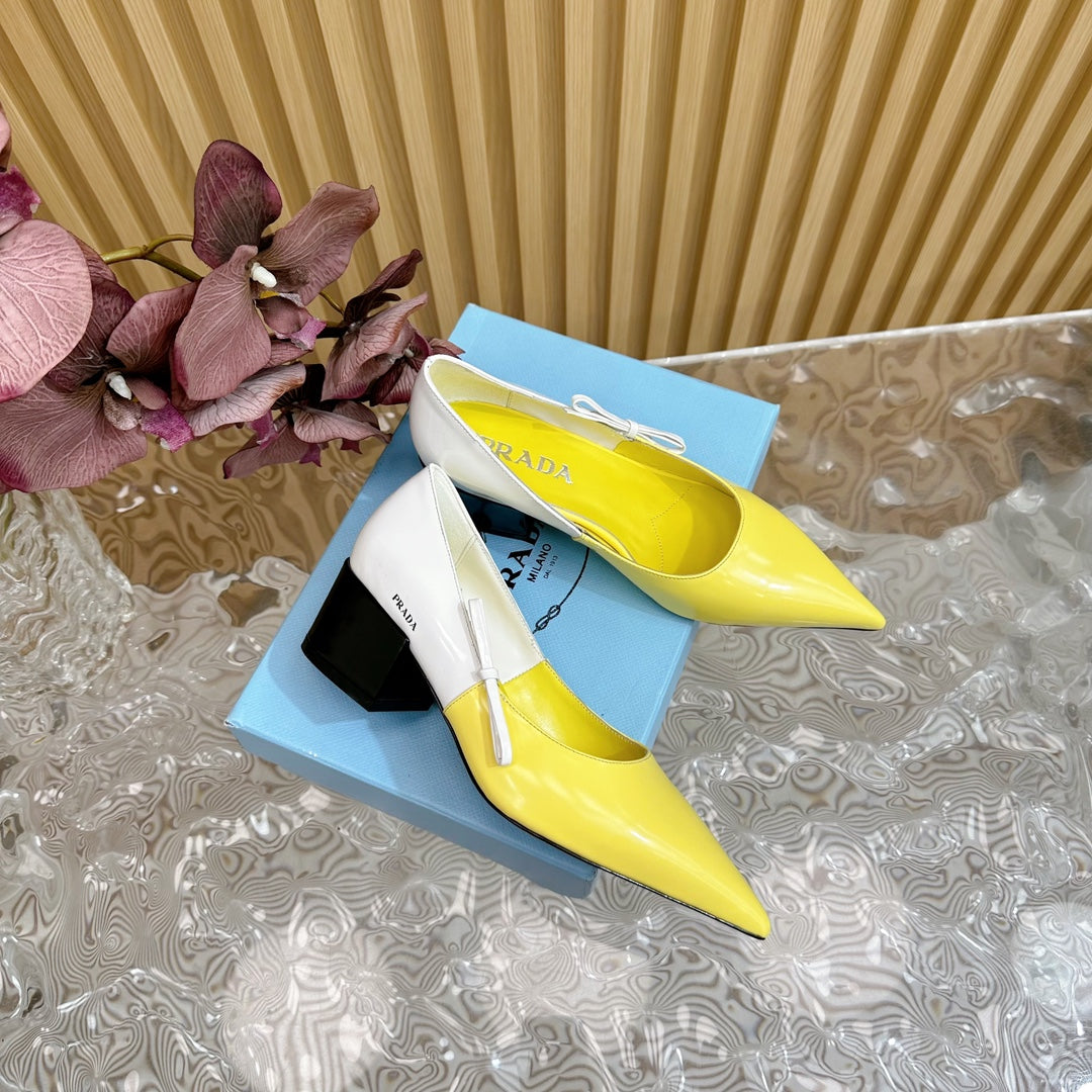 PRA BRUSHED PUMPS LEMON AND WHITE CALFSKIN - 35