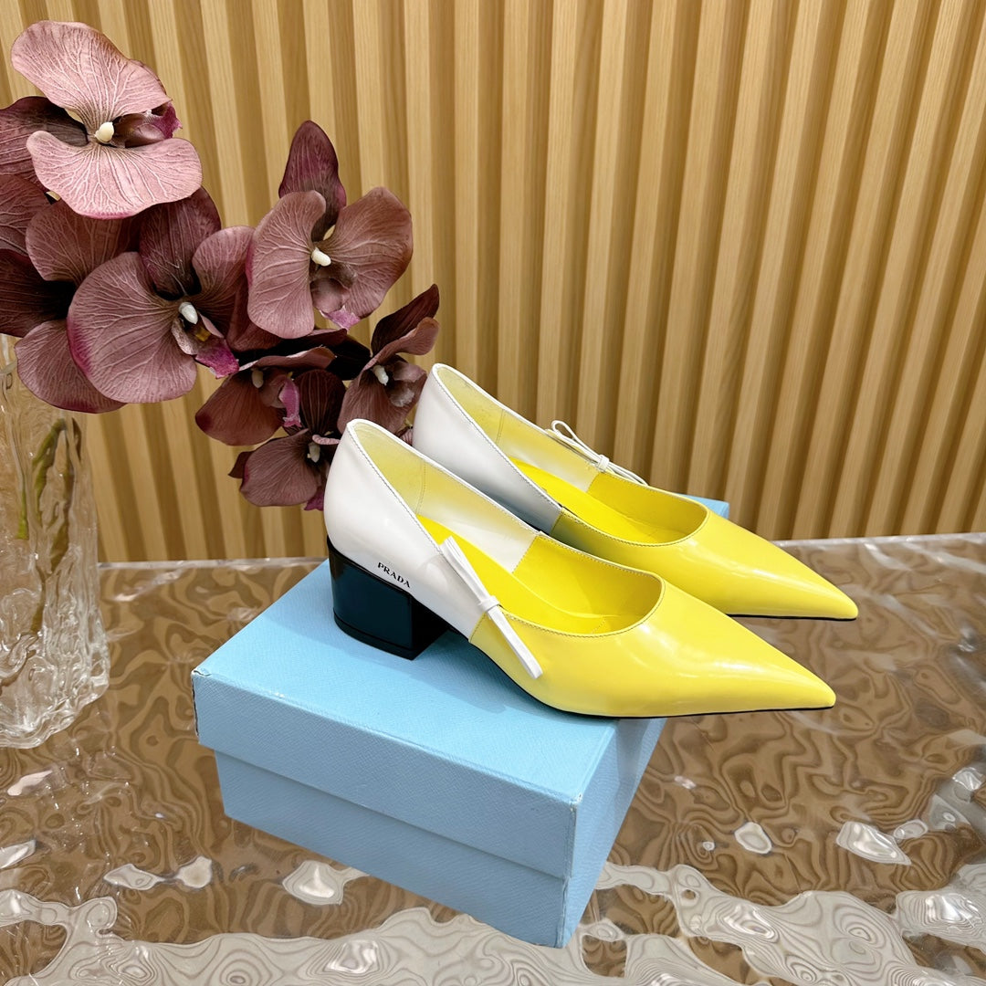 PRA BRUSHED PUMPS LEMON AND WHITE CALFSKIN - 35