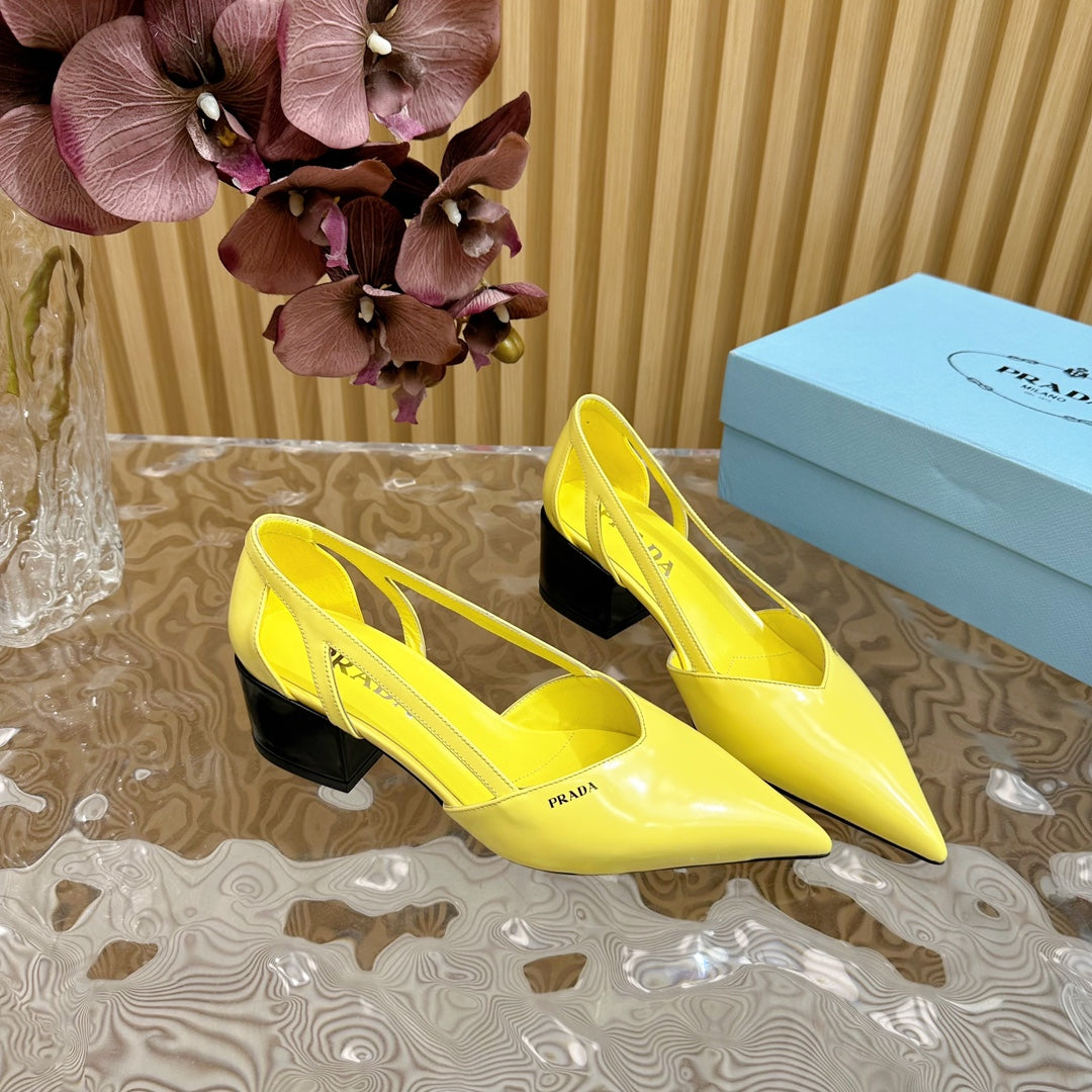 PRA BRUSHED CUT-OUT PUMPS LEMON CALFSKIN - 35