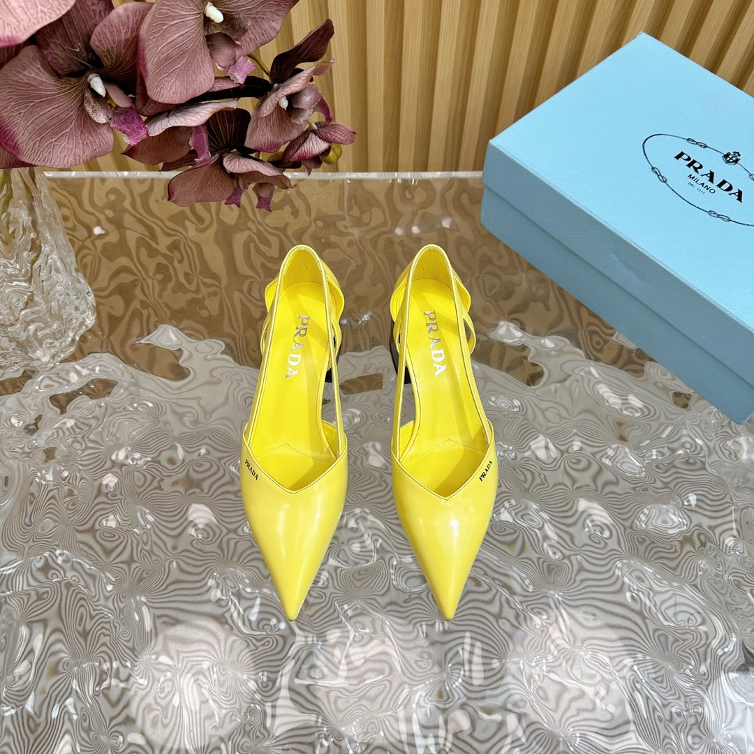 PRA BRUSHED CUT-OUT PUMPS LEMON CALFSKIN - 35
