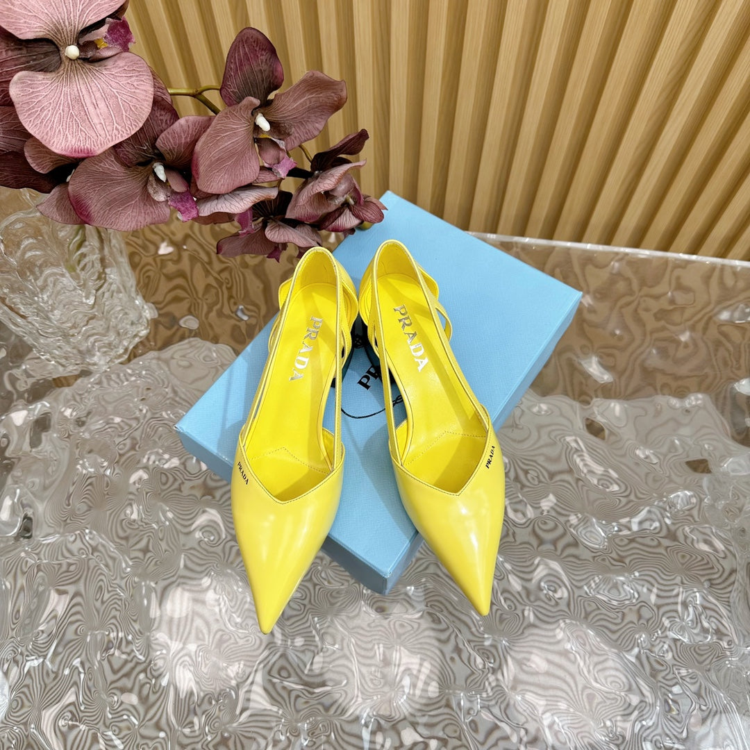 PRA BRUSHED CUT-OUT PUMPS LEMON CALFSKIN - 35