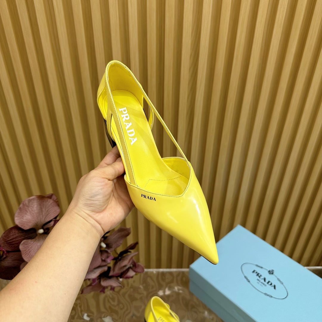 PRA BRUSHED CUT-OUT PUMPS LEMON CALFSKIN - 35