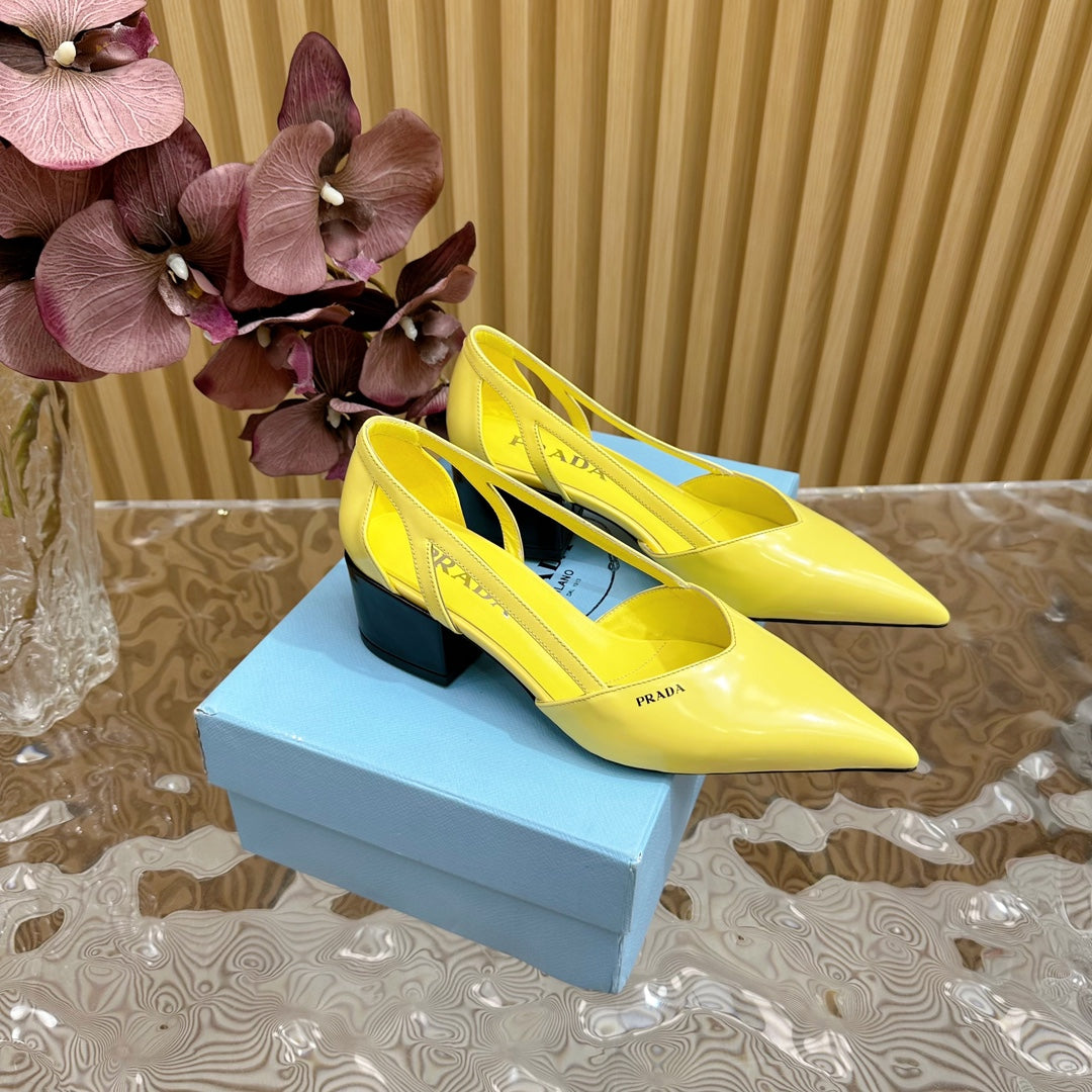 PRA BRUSHED CUT-OUT PUMPS LEMON CALFSKIN - 35