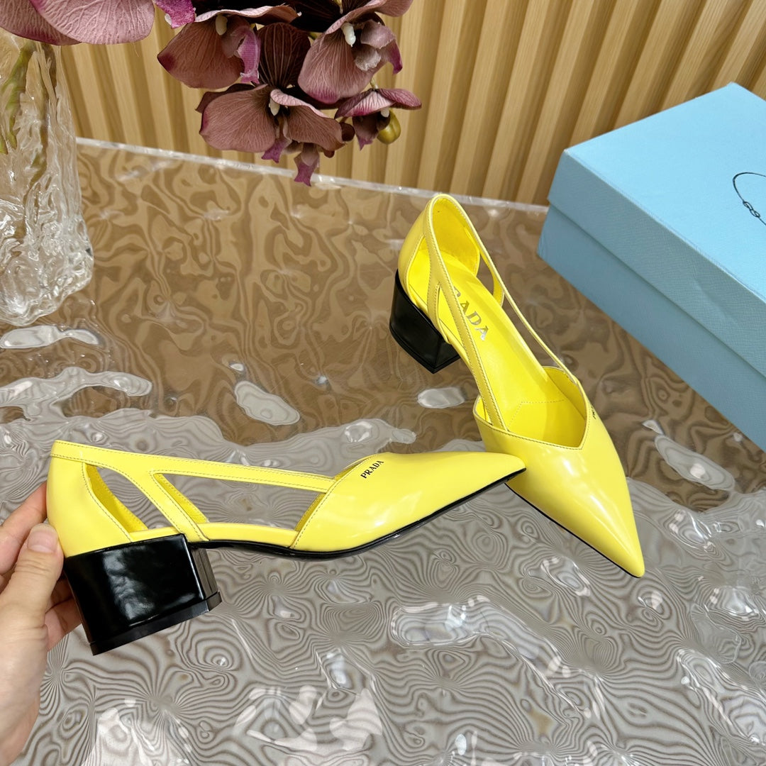 PRA BRUSHED CUT-OUT PUMPS LEMON CALFSKIN - 35