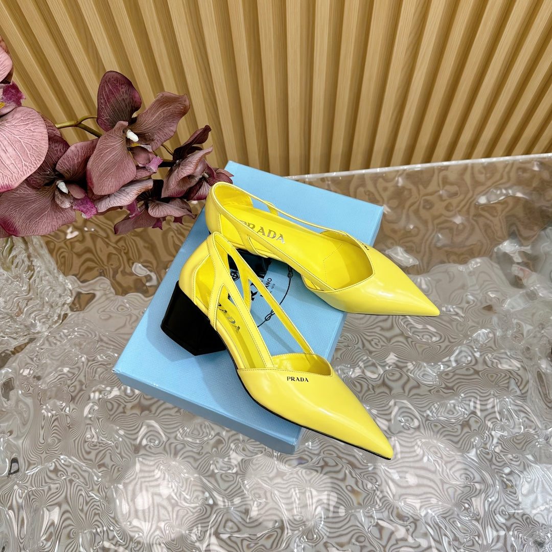 PRA BRUSHED CUT-OUT PUMPS LEMON CALFSKIN - 35