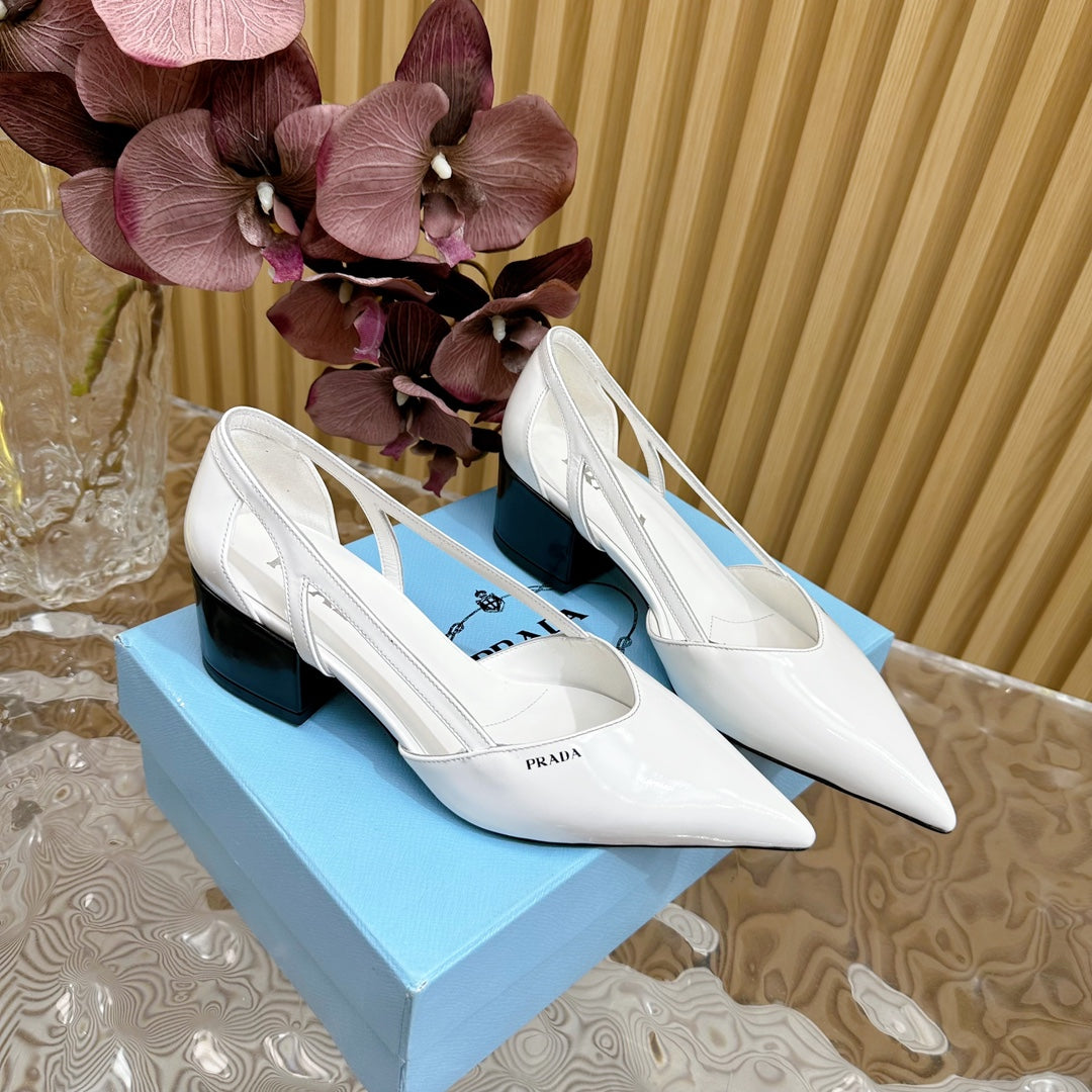 PRA BRUSHED CUT-OUT PUMPS WHITE CALFSKIN - 35