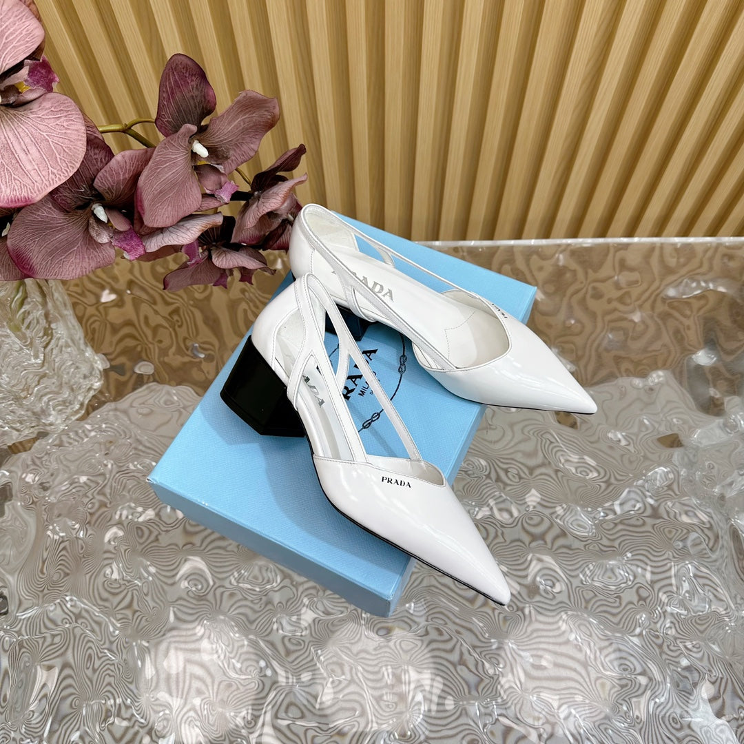 PRA BRUSHED CUT-OUT PUMPS WHITE CALFSKIN - 35