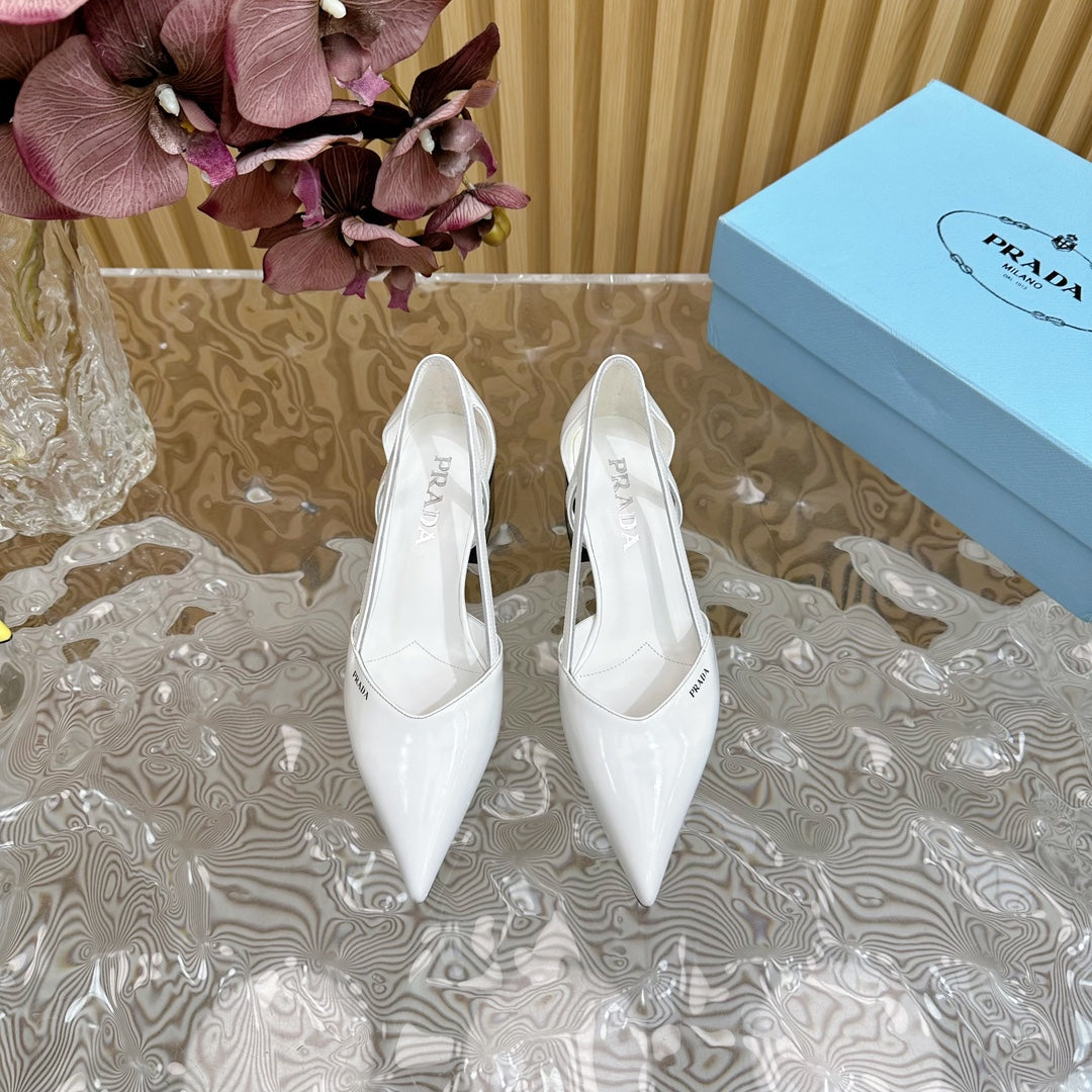 PRA BRUSHED CUT-OUT PUMPS WHITE CALFSKIN - 35